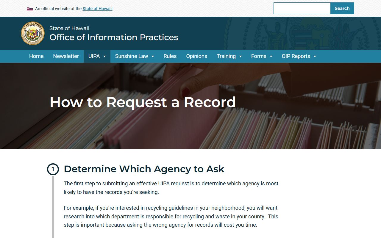 Hawaii Office of Information Practices public records request instructions