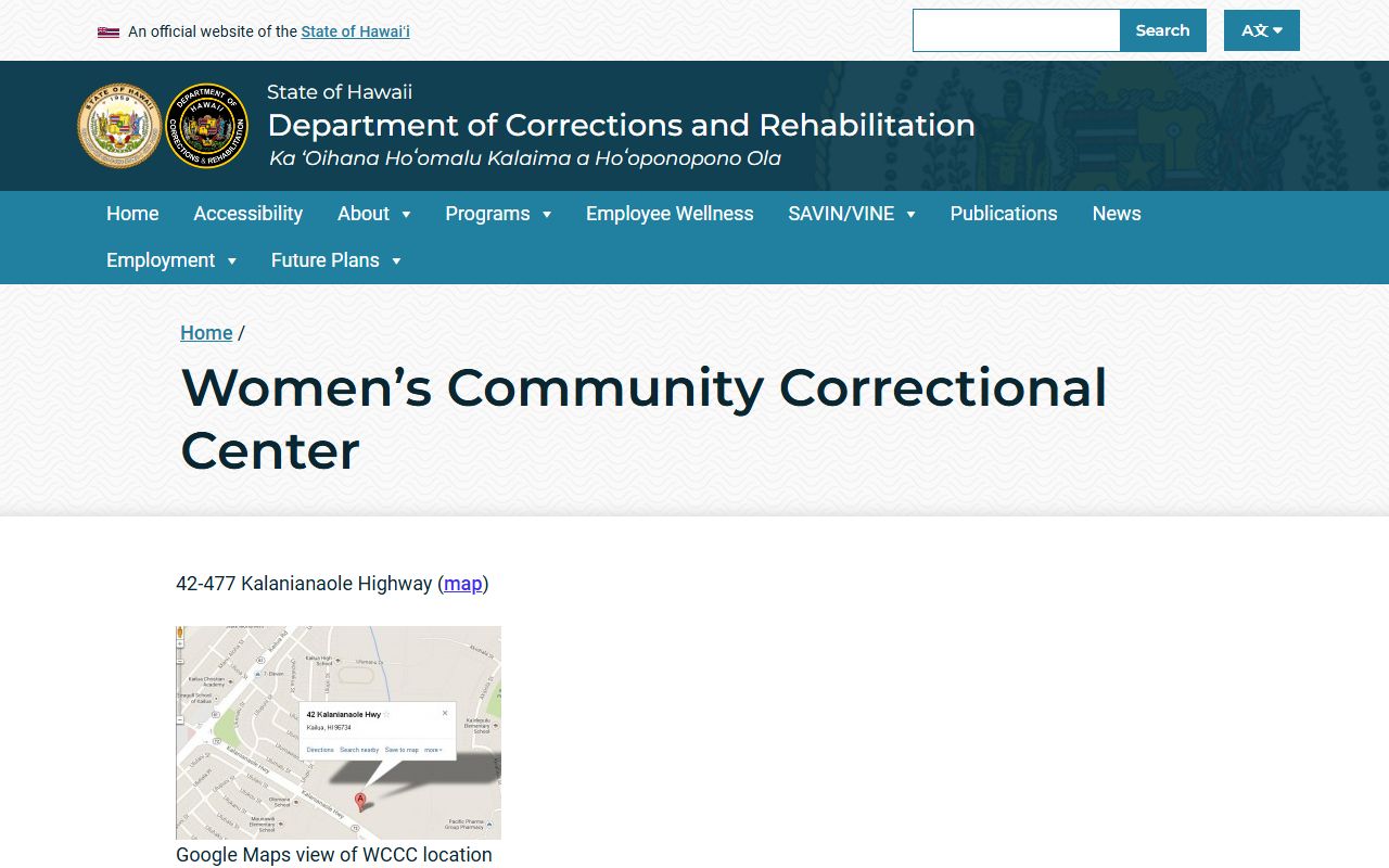 Women's Community Correctional Center official DCR page